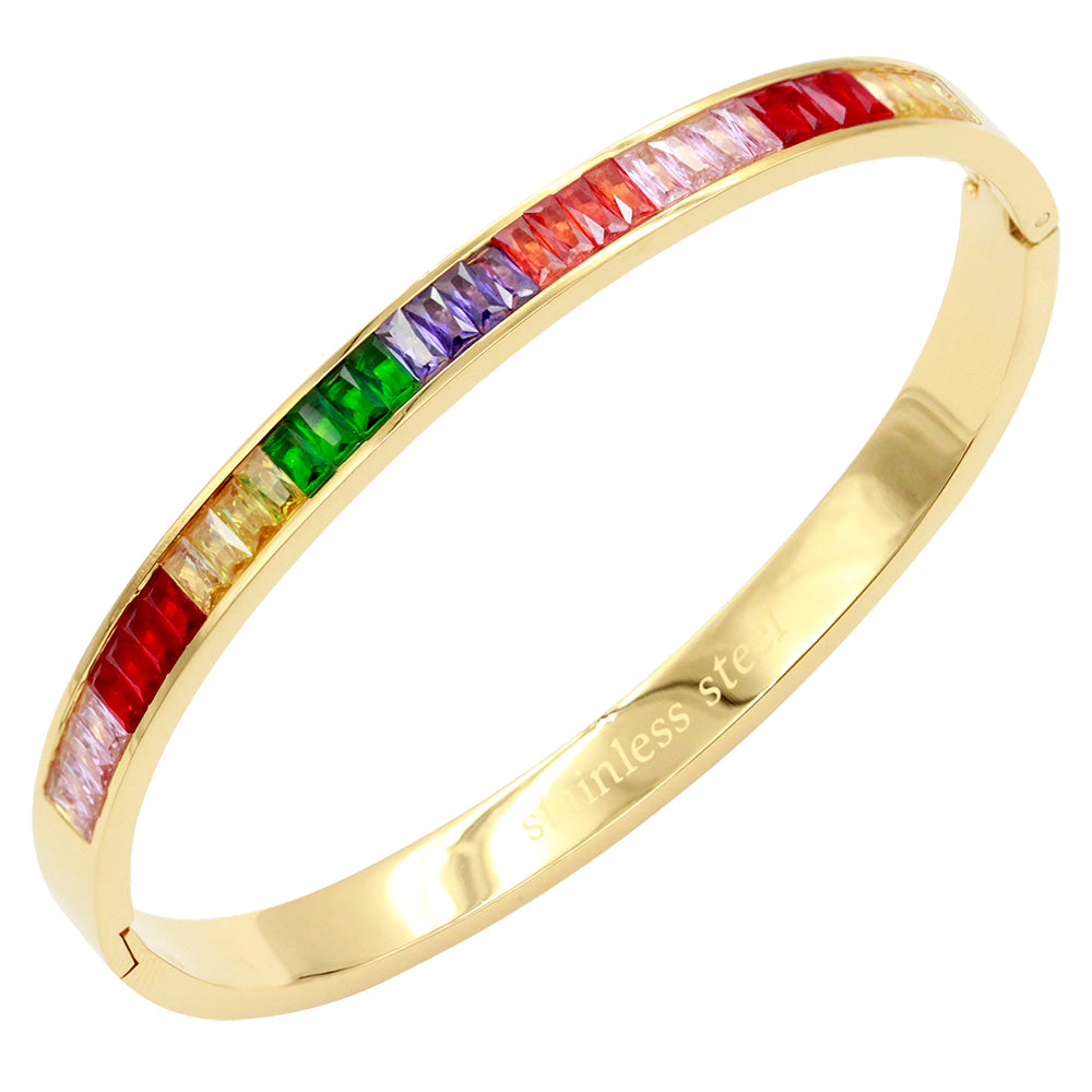 iLLASPARKZ CZ Baguette Stone Cluster Stainless Steel Evening Bracelet