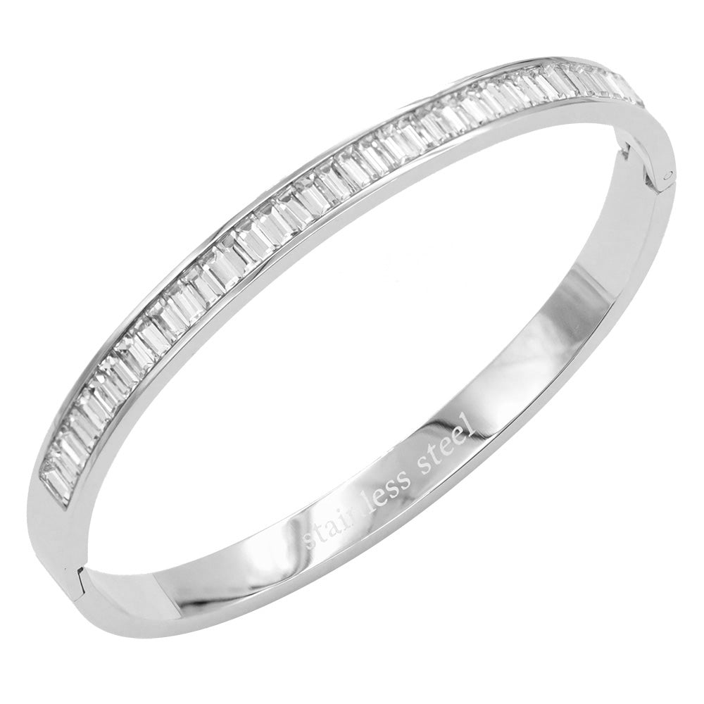 iLLASPARKZ CZ Baguette Stone Cluster Stainless Steel Evening Bracelet