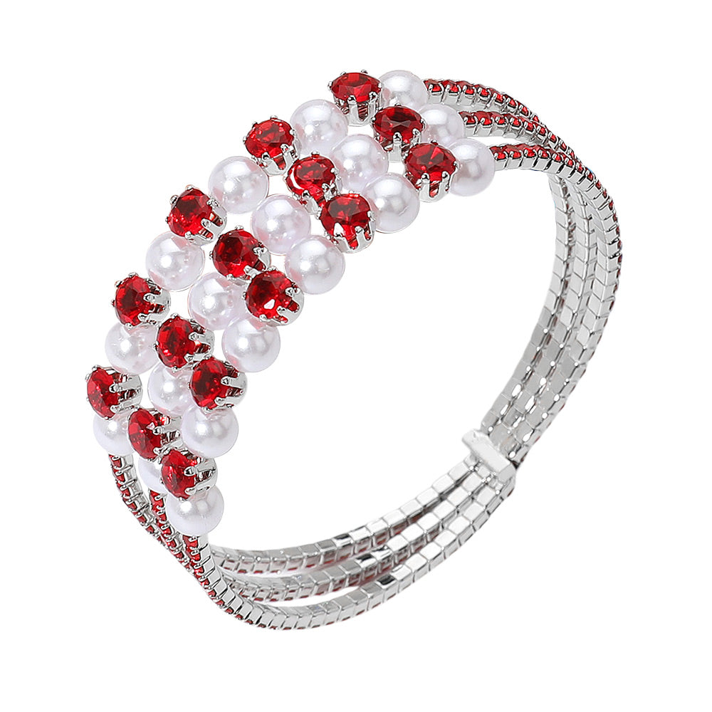 iLLASPARKZ Pearl Stone Bezel Point Rhinestone Paved Split Adjustable Evening Bracelet
