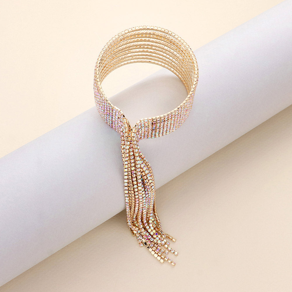 iLLASPARKZ Dropped Rhinestone Tassel Evening Bracelet