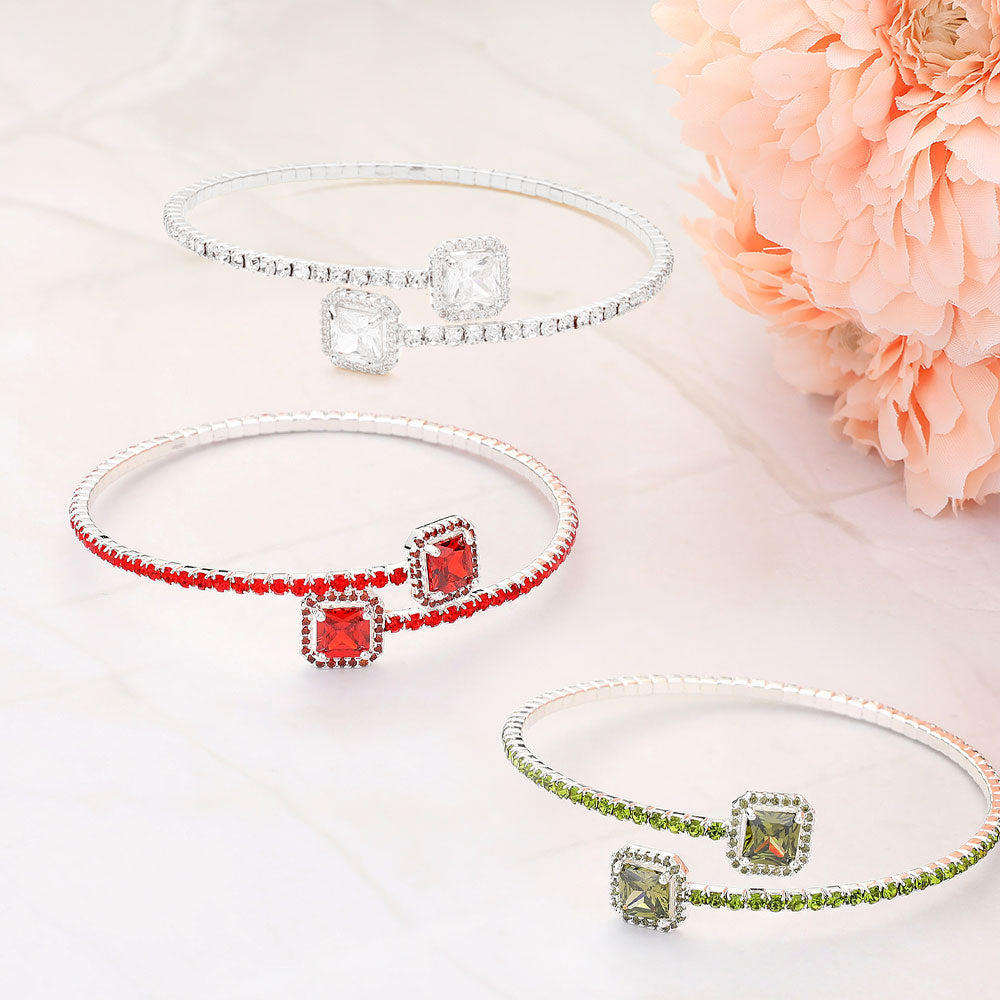 iLLASPARKZ CZ Square Stone Tip Rhinestone Paved Evening Bracelet