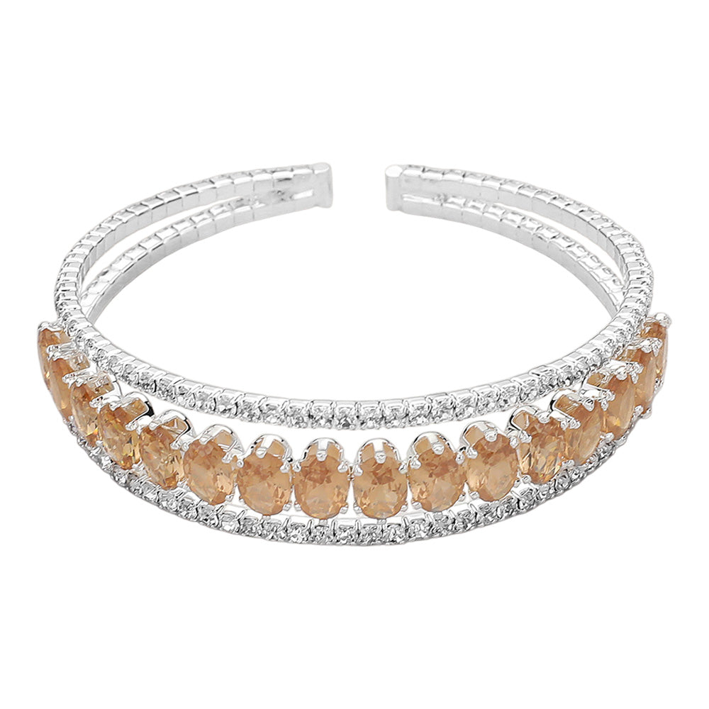 iLLASPARKZ CZ Oval Stone Accented Evening Cuff Bracelet