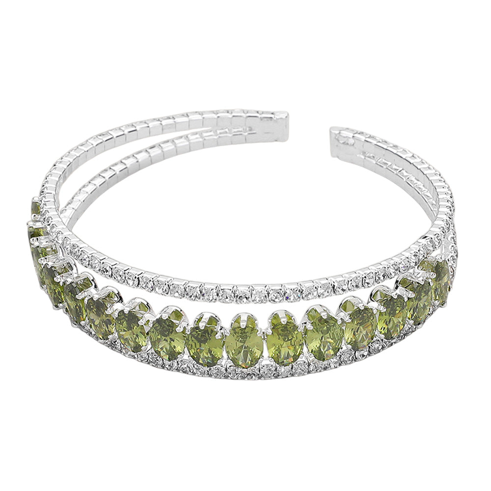 iLLASPARKZ CZ Oval Stone Accented Evening Cuff Bracelet