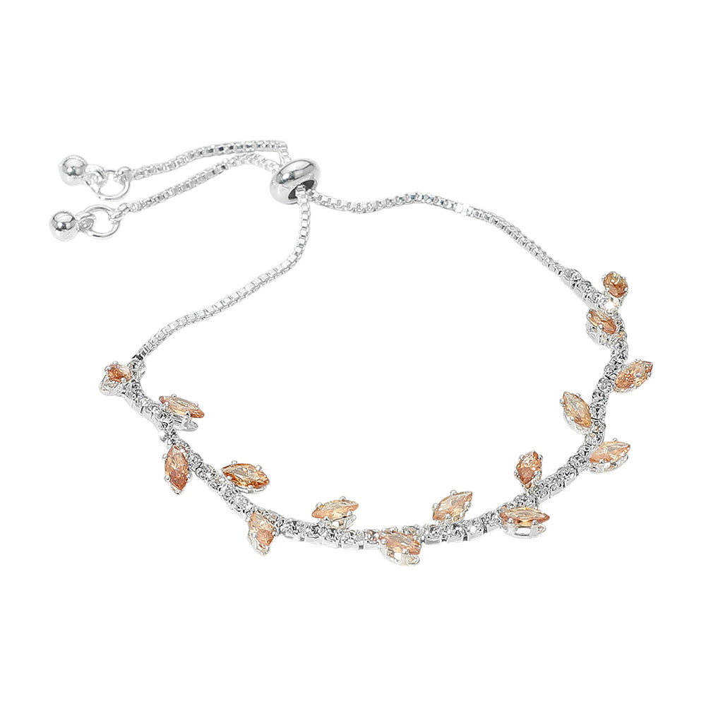 iLLASPARKZ Marquise CZ Stone Cluster Pointed Leaf Vine Adjustable Cinch Pull Tie Bracelet