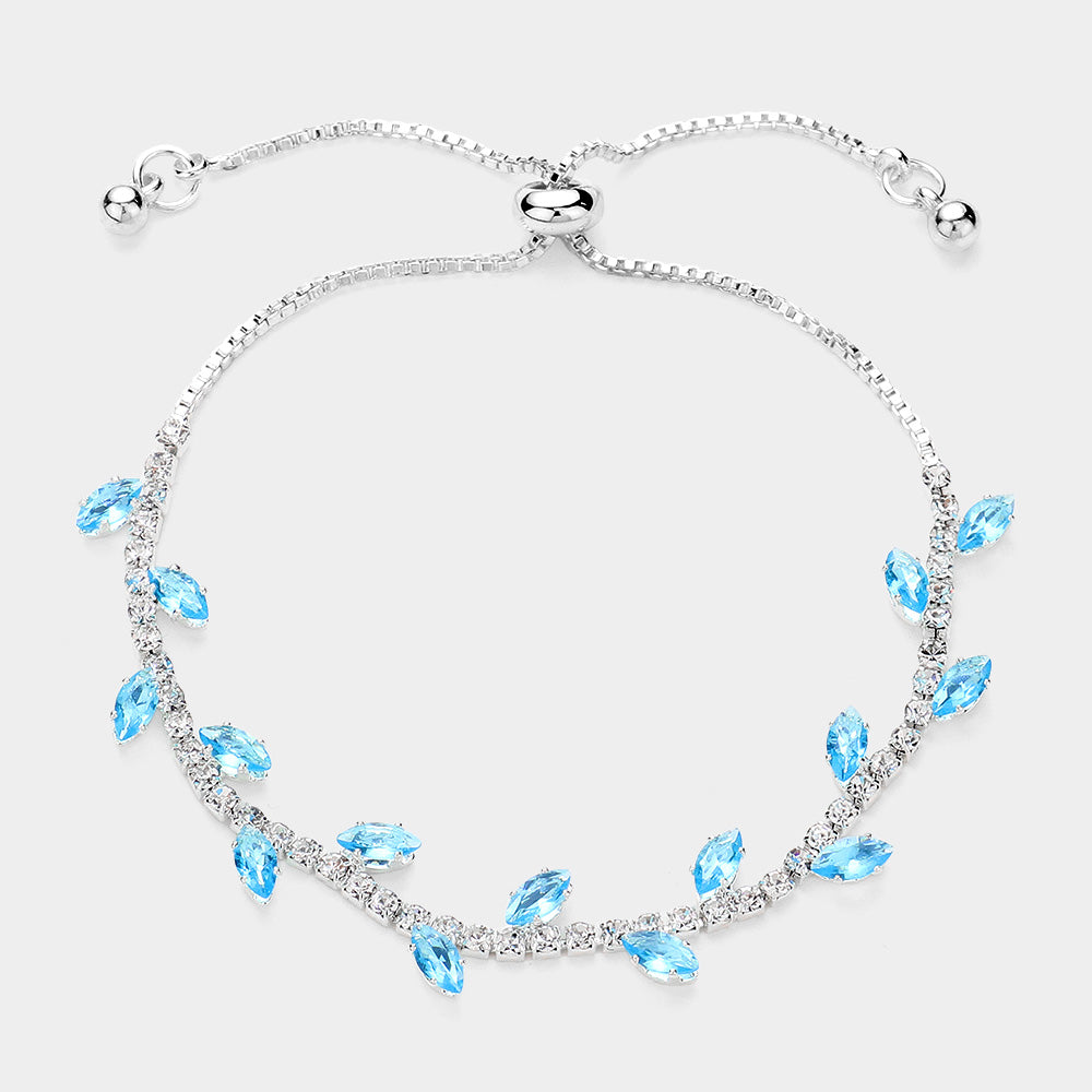 iLLASPARKZ Marquise CZ Stone Cluster Pointed Leaf Vine Adjustable Pull Tie Bracelet