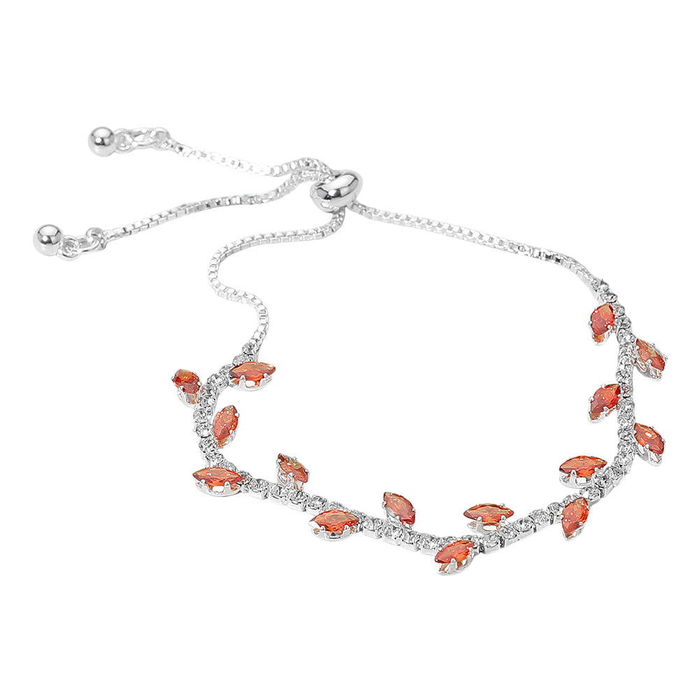 iLLASPARKZ Marquise CZ Stone Cluster Pointed Leaf Vine Adjustable Cinch Pull Tie Bracelet