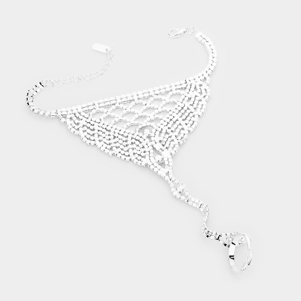 iLLASPARKZ Crystal Round Rhinestone Pave Hand Chain Evening Bracelet