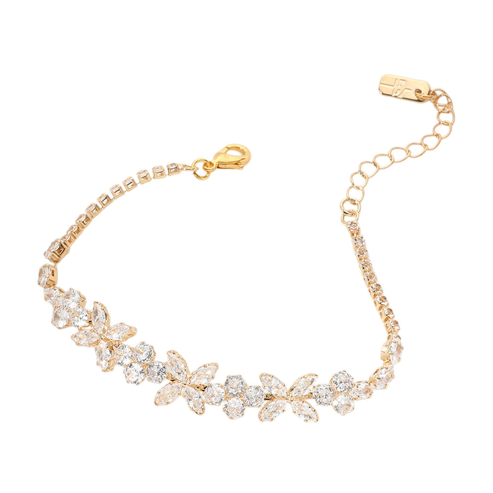 iLLASPARKZ Marquise CZ Stone Cluster Flower Evening Bracelet