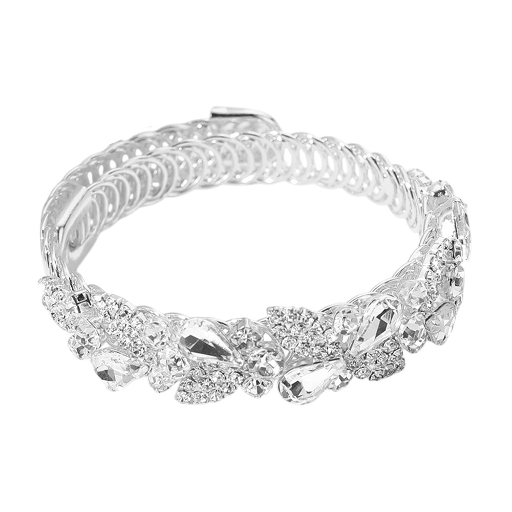 iLLASPARKZ Teardrop Stone Cluster Embellished Adjustable Evening Bracelet