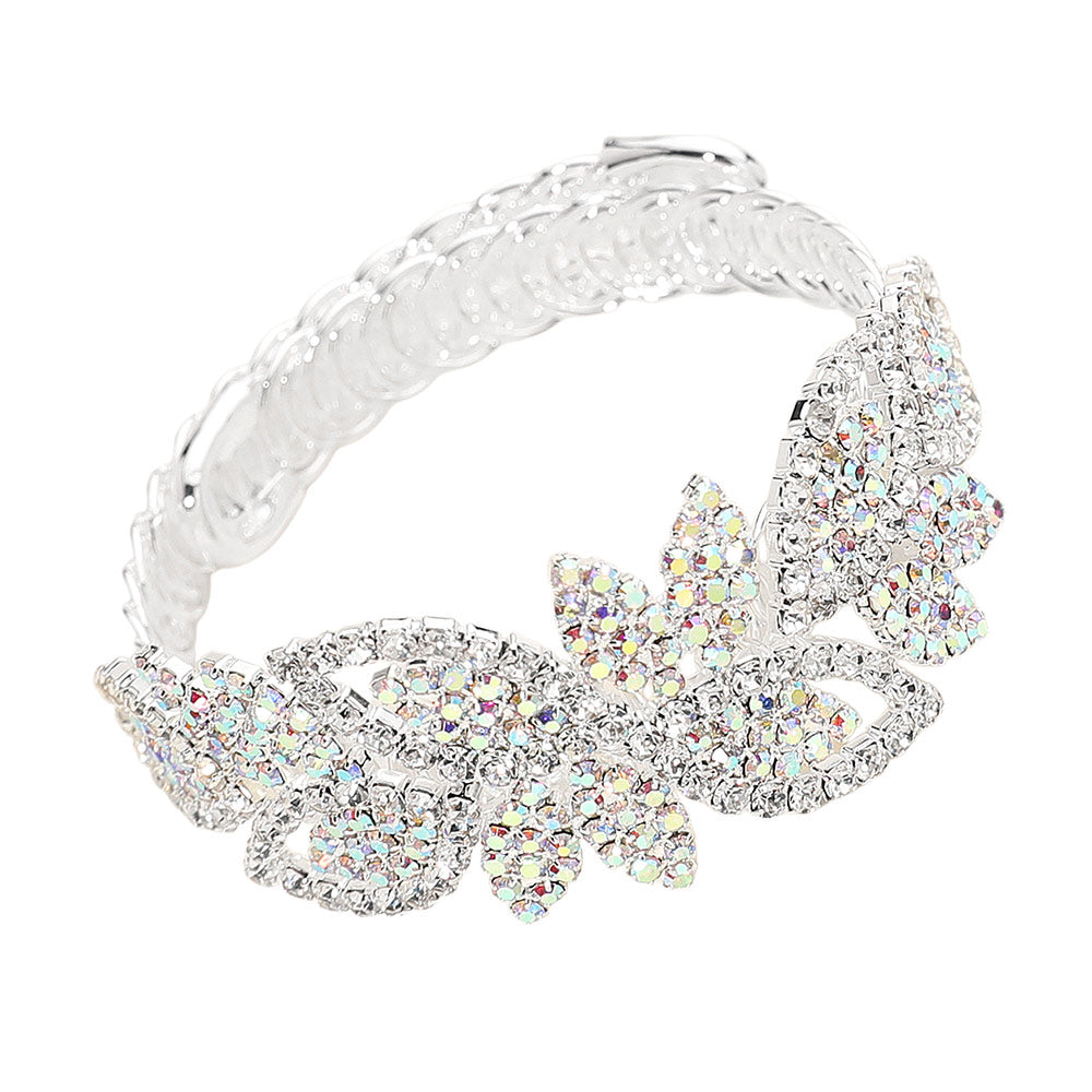 iLLASPARKZ Rhinestone Paved Leaves Adjustable Evening Bracelet