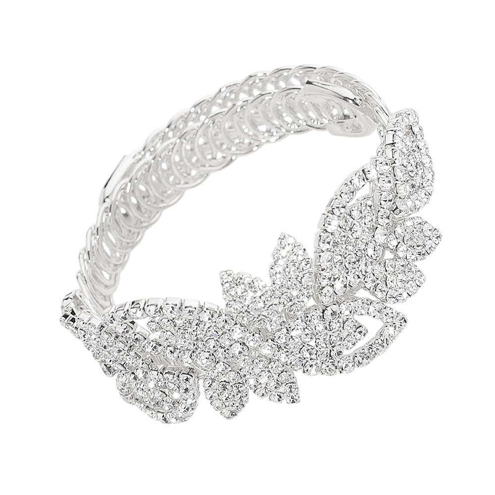 iLLASPARKZ Rhinestone Paved Leaves Adjustable Evening Bracelet