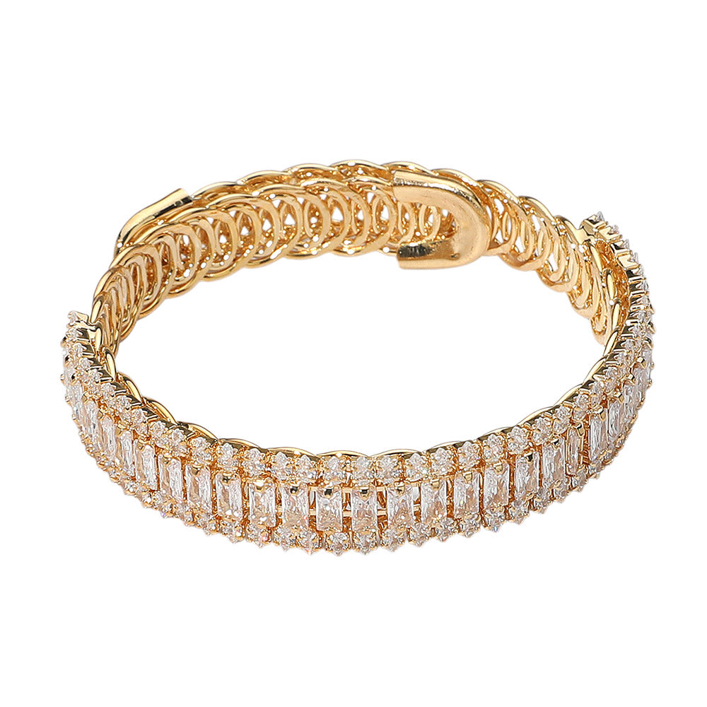 iLLASPARKZ Marquise Emerald Cut CZ Stone Link Adjustable Evening Bracelet