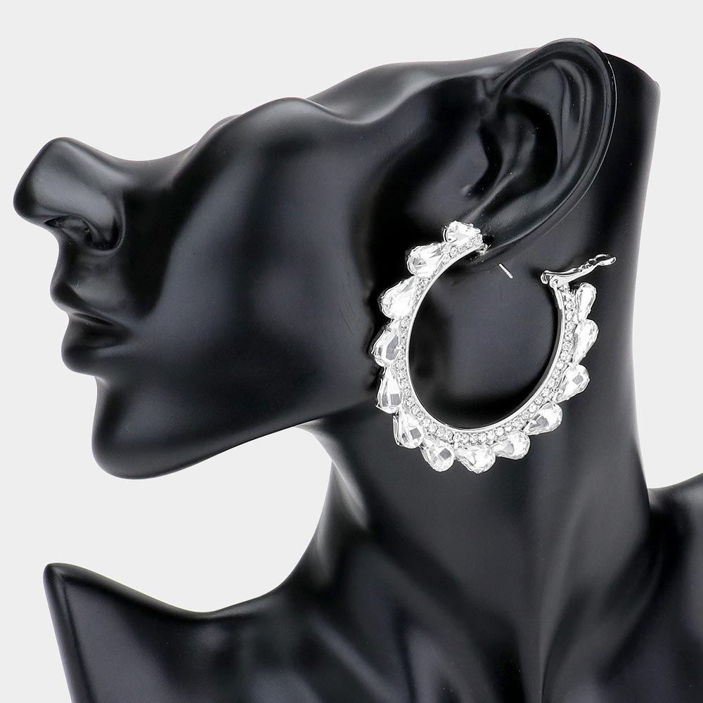 iLLASPARKZ Teardrop Stone Trim Detail Hoop Evening Earrings