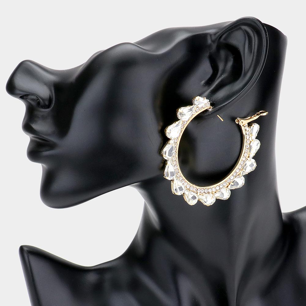 iLLASPARKZ Teardrop Stone Trim Detail Hoop Evening Earrings