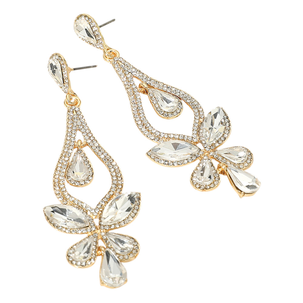 iLLASPARKZ Teardrop Stone Cluster Pointed Chandelier Dangle Evening Earrings