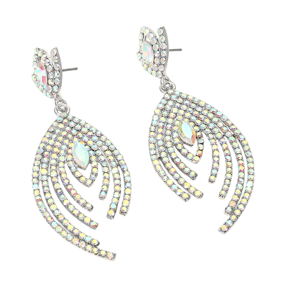 iLLASPARKZ Marquise Stone Pointed Rhinestone Paved Peacock Chandelier Dangle Evening Earrings