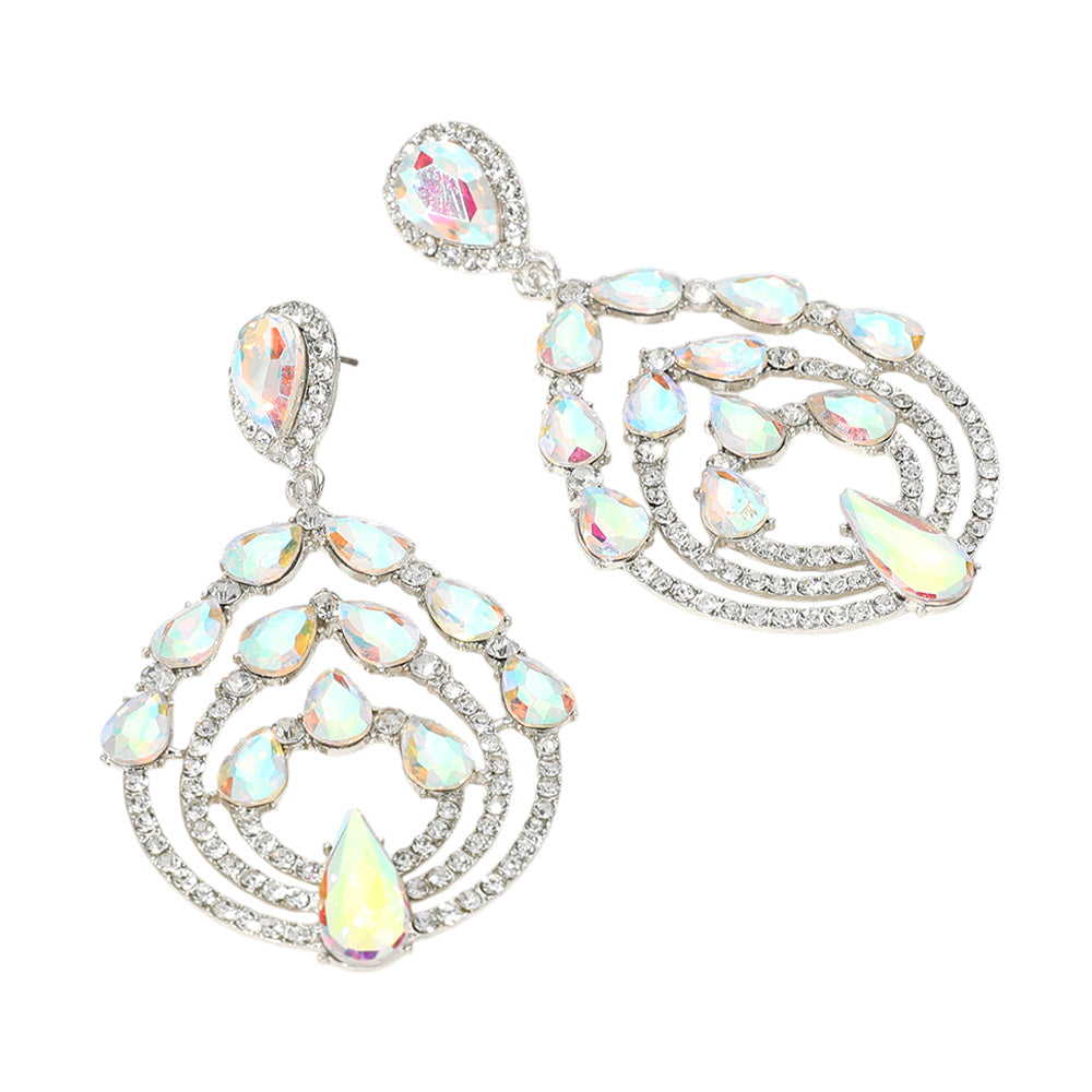 iLLASPARKZ Teardrop Stone Embellished Round Chandelier Dangle Evening Earrings