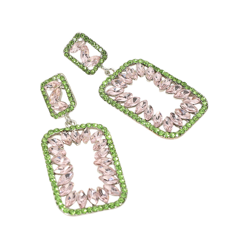 iLLASPARKZ Marquise Stone Embellished Open Rectangle Frame Dangle Evening Earrings