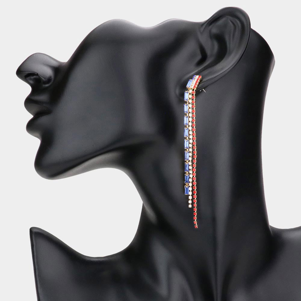 iLLASPARKZ American USA Flag Dropped Rhinestone Dangle Evening Earrings