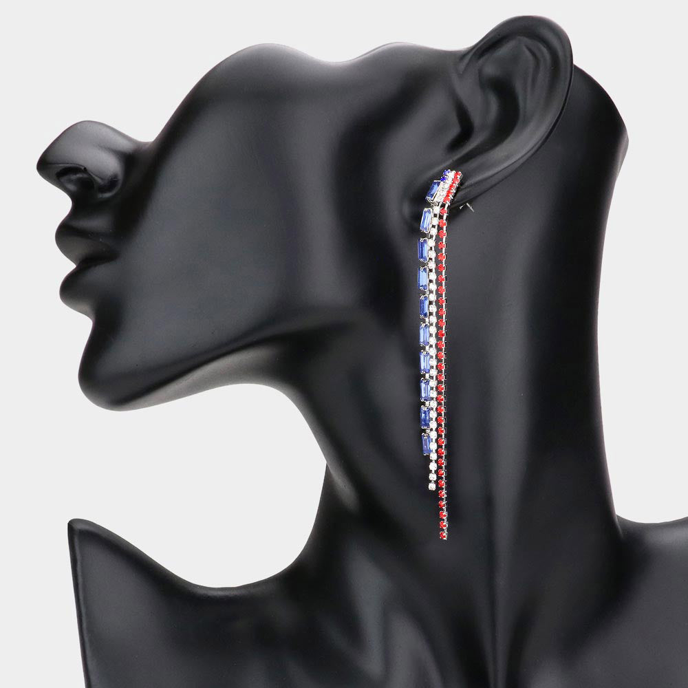 iLLASPARKZ American USA Flag Dropped Rhinestone Dangle Evening Earrings