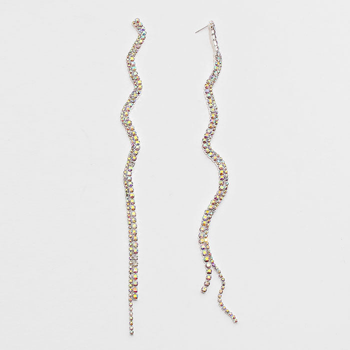 iLLASPARKZ Long Wavy Fringe Rhinestone Evening Earrings
