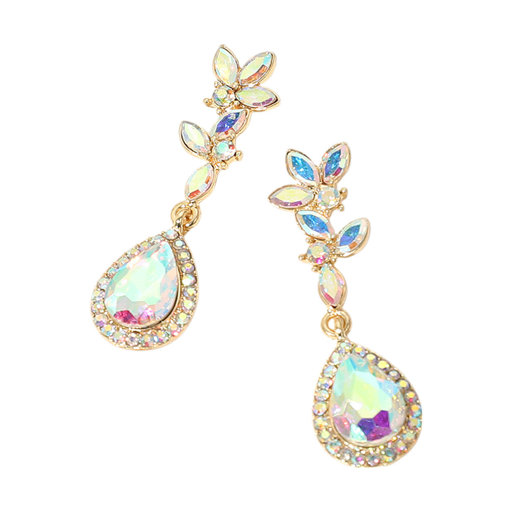 iLLASPARKZ Marquise Stone Cluster Teardrop Link Dangle Evening Earrings