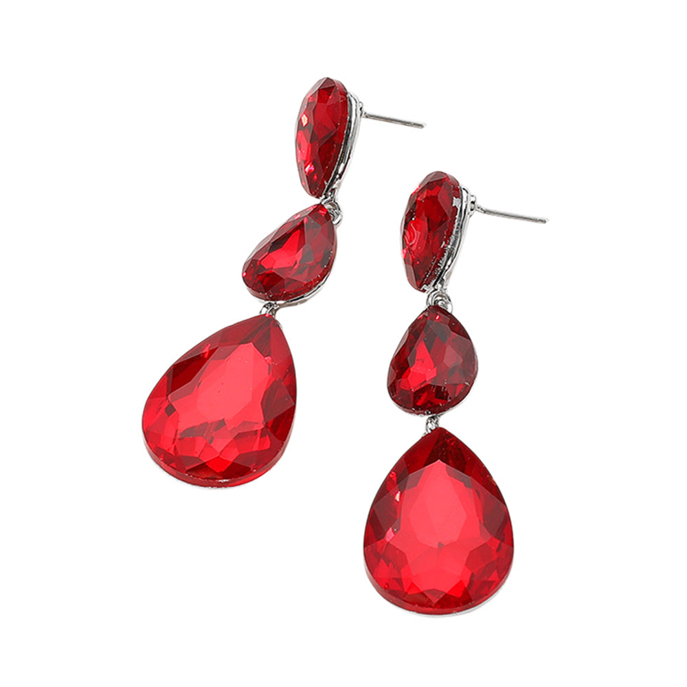 iLLASPARKZ Triple Glass Crystal Teardrop Evening Earrings