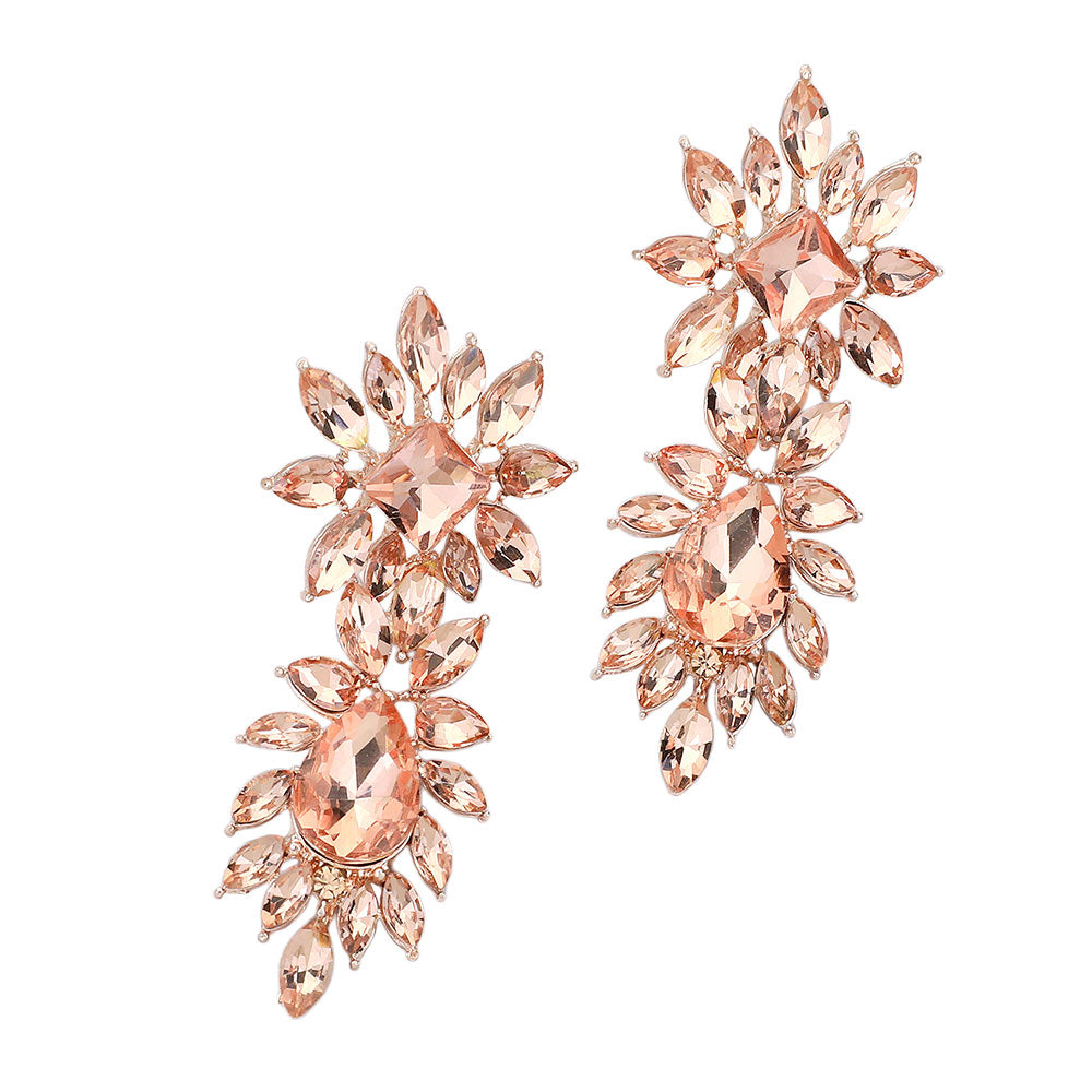 iLLASPARKZ Square Teardrop Accented Marquise Stone Cluster Evening Earrings