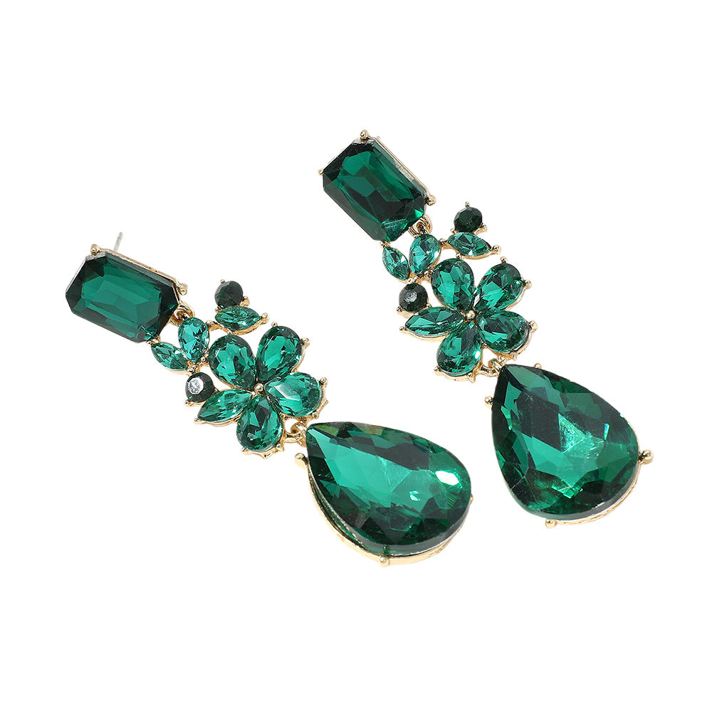 iLLASPARKZ Flower Teardrop Stone Cluster Dangle Evening Earrings