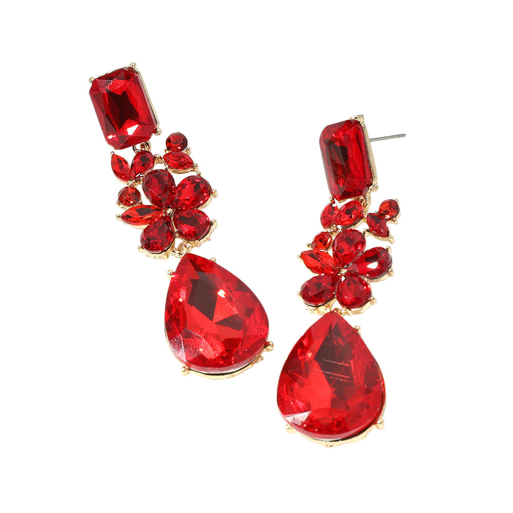 iLLASPARKZ Flower Teardrop Stone Cluster Dangle Evening Earrings