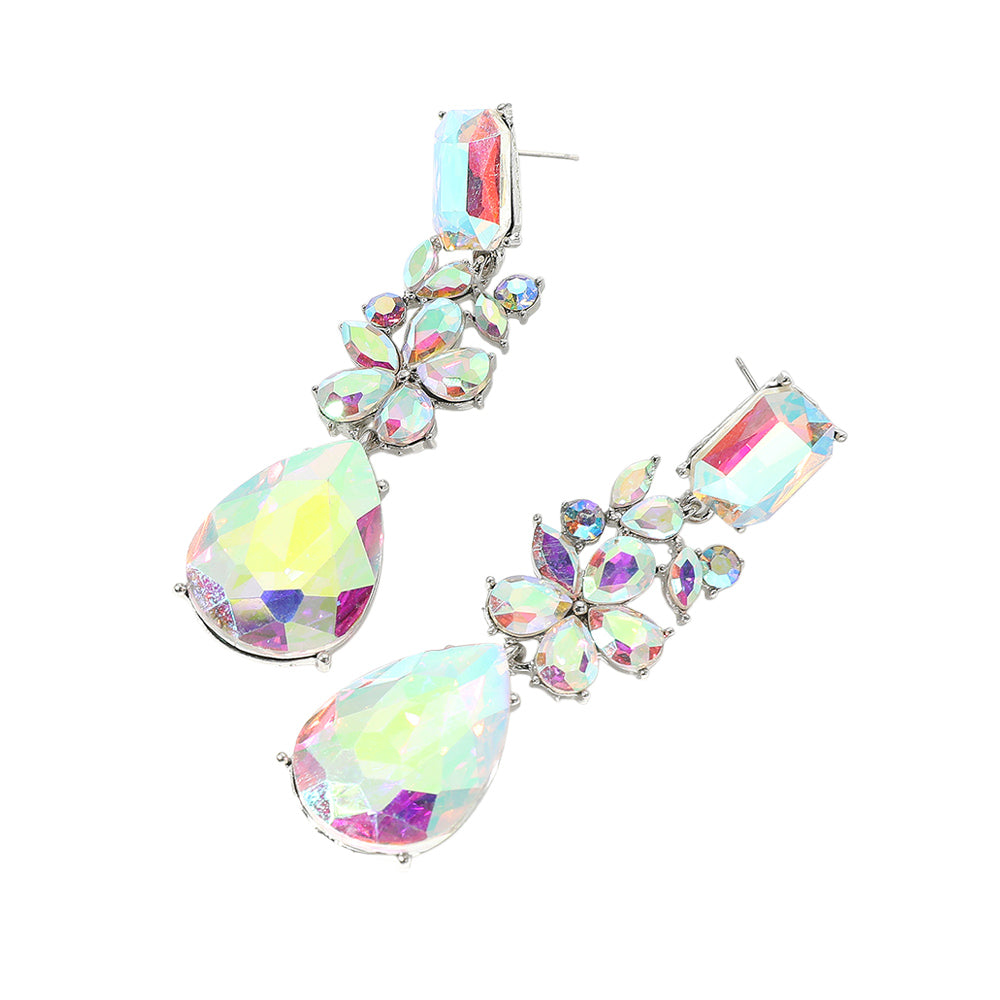 iLLASPARKZ Flower Teardrop Stone Cluster Dangle Evening Earrings