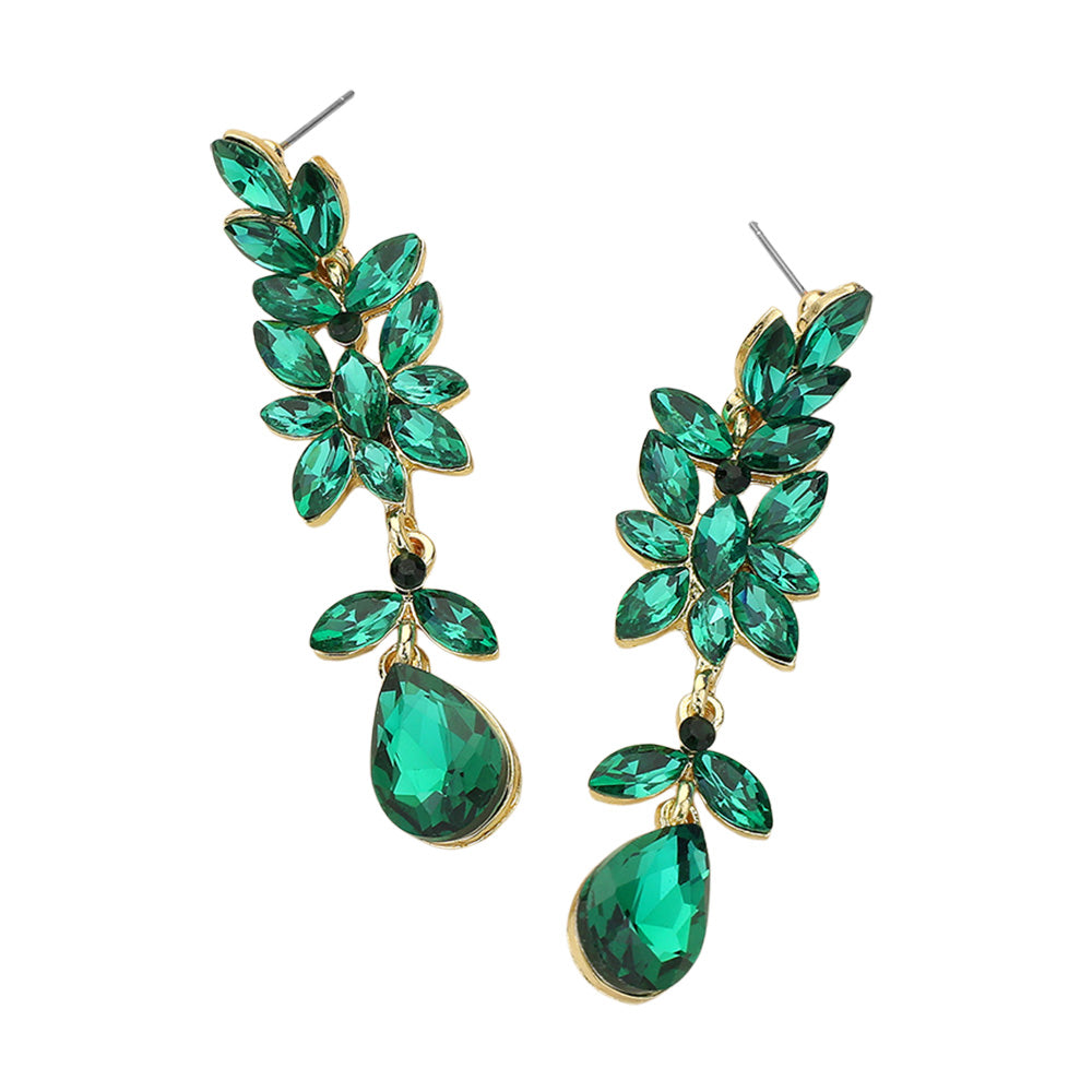 iLLASPARKZ Marquise Stone Embellished Teardrop Stone Cluster Dangle Evening Earrings