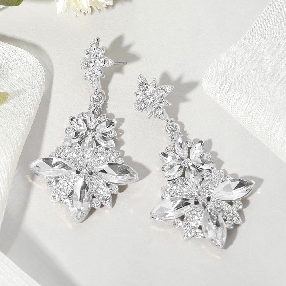 iLLASPARKZ Floral Glass Stone Drop Evening Earrings