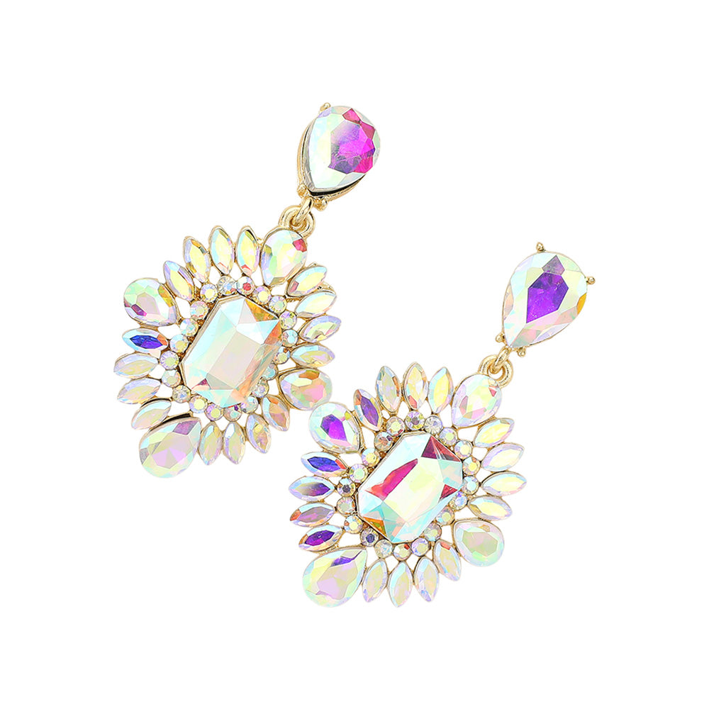 iLLASPARKZ Rectangle Marquise Teardrop Stone Cluster Dangle Evening Earrings