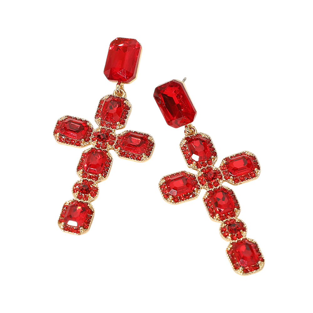 iLLASPARKZ Glass Stone Cluster Cross Dangle Evening Earrings