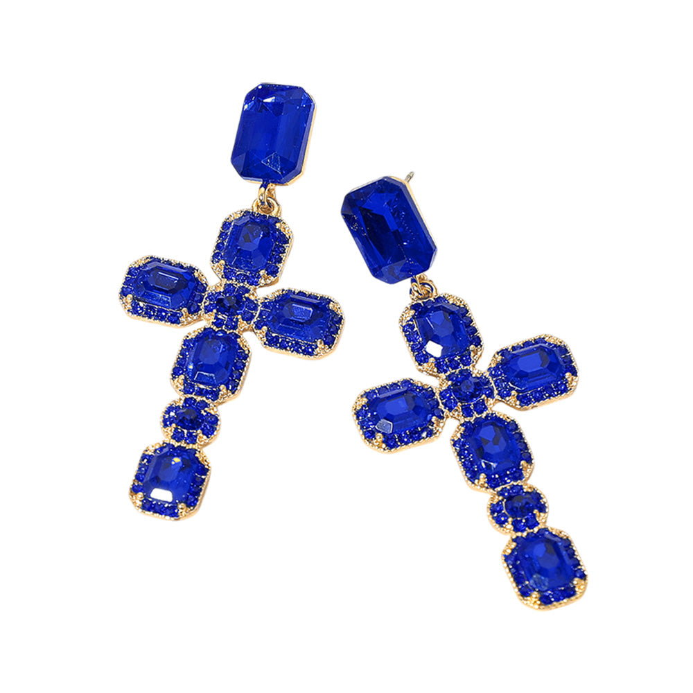 iLLASPARKZ Glass Stone Cluster Cross Dangle Evening Earrings