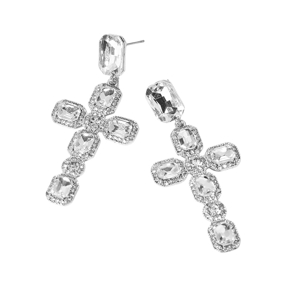 iLLASPARKZ Glass Stone Cluster Cross Dangle Evening Earrings