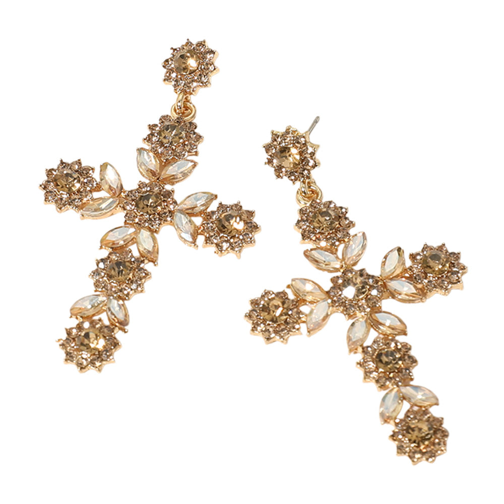 iLLASPARKZ Flower Mqrauise Stone Cluster Pointed Cross Dangle Evening Earrings