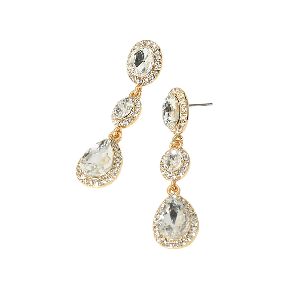 iLLASPARKZ Oval Teardrop Stone Cluster Link Dropdown Evening Earrings