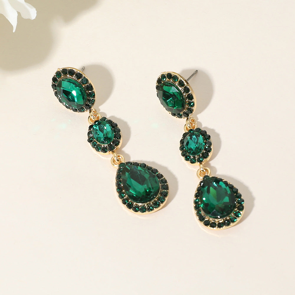 iLLASPARKZ Oval Teardrop Stone Cluster Link Dropdown Evening Earrings