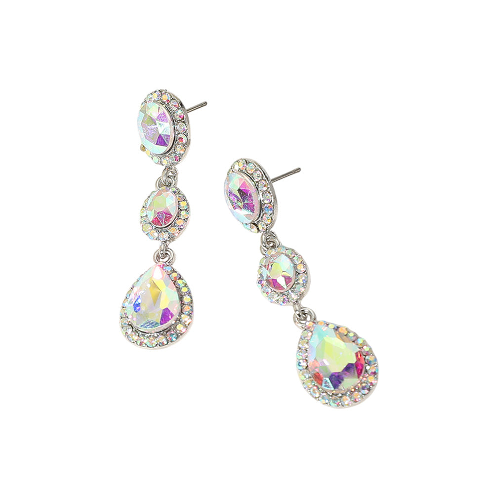 iLLASPARKZ Oval Teardrop Stone Cluster Link Dropdown Evening Earrings