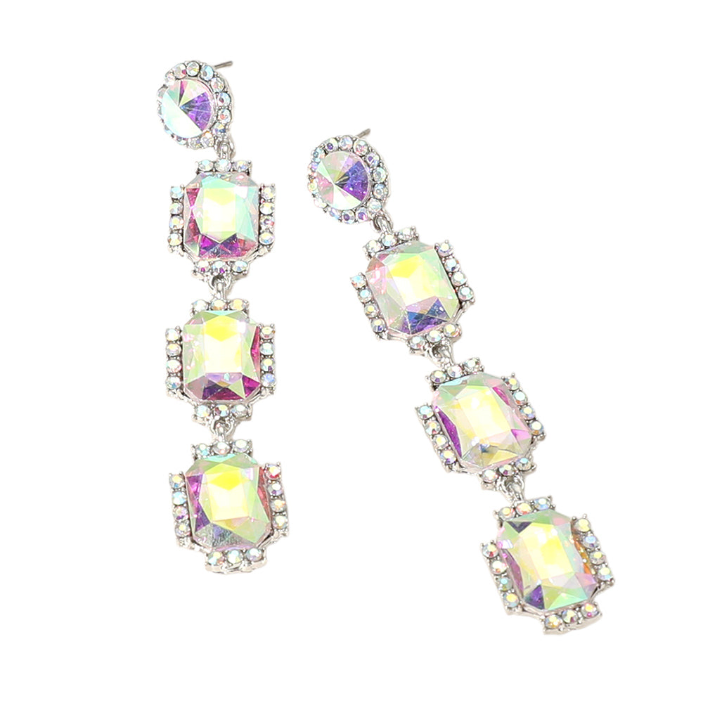 iLLASPARKZ Rectangle Stone Cluster Drop Evening Earrings