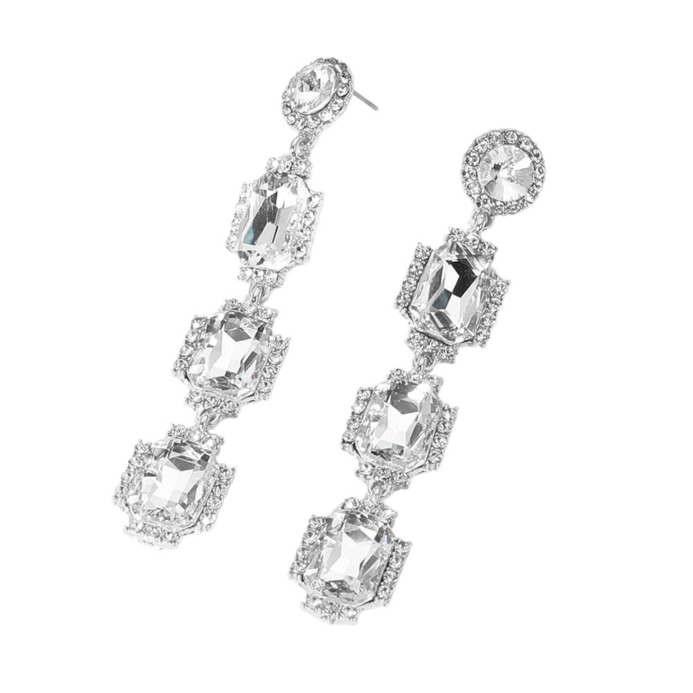iLLASPARKZ Rectangle Stone Cluster Drop Evening Earrings