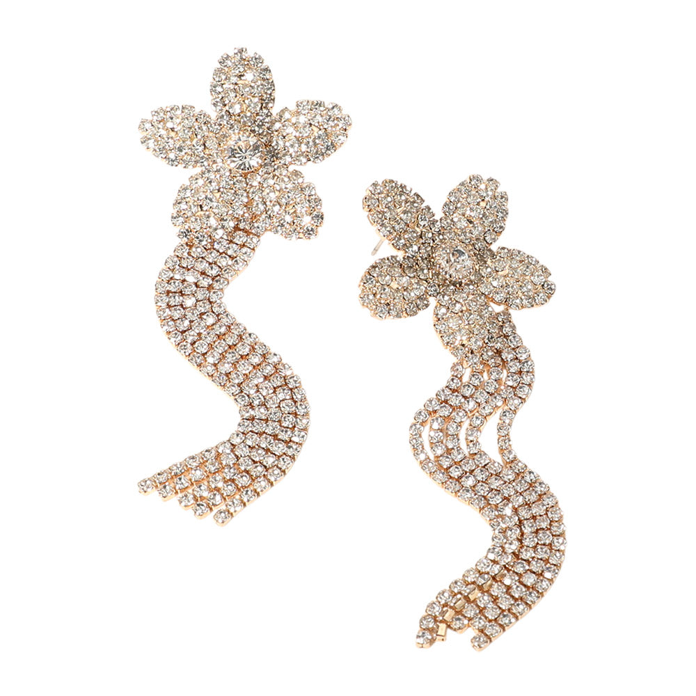 iLLASPARKZ Rhinestone Paved Flower Fringe Evening Earrings