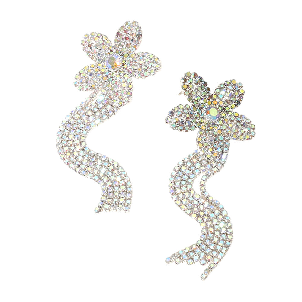 iLLASPARKZ Rhinestone Paved Flower Fringe Evening Earrings