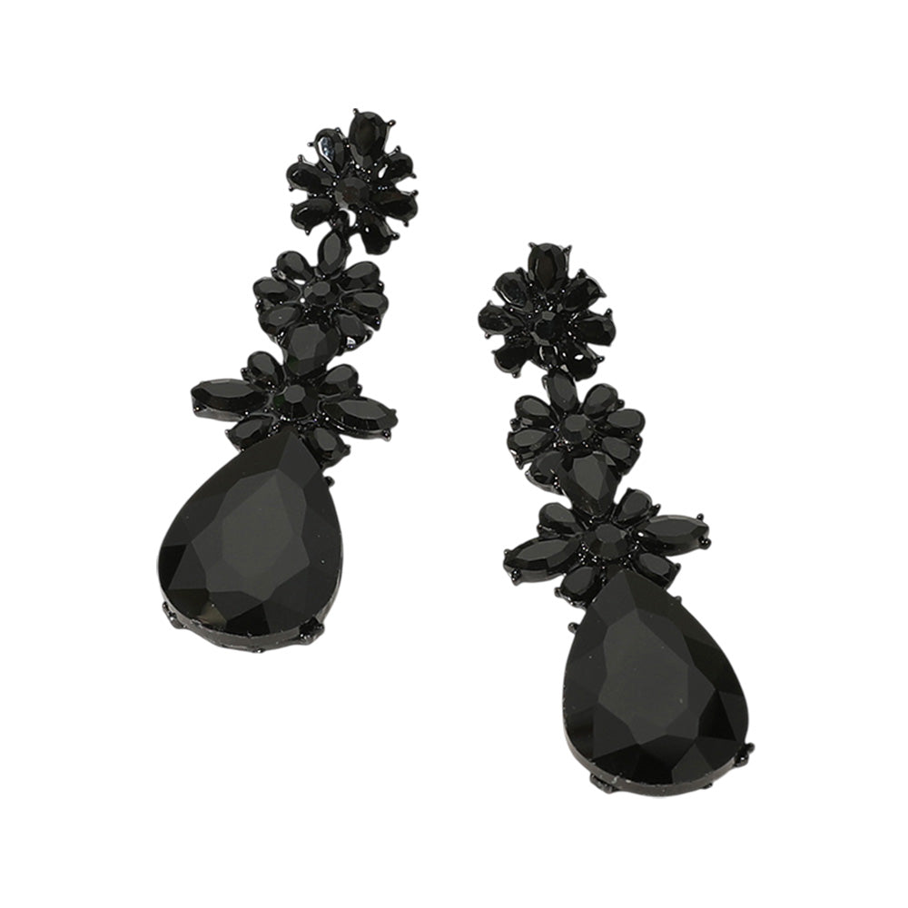 iLLASPARKZ Triple Flower Stone Cluster Link Teardrop Pointed Evening Earrings