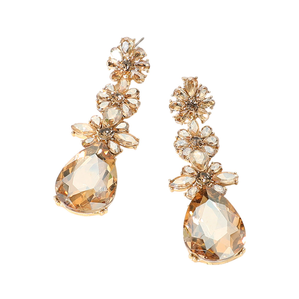 iLLASPARKZ Triple Flower Stone Cluster Link Teardrop Pointed Evening Earrings