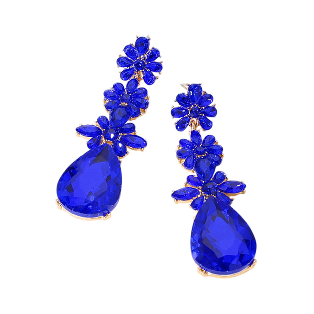 iLLASPARKZ Triple Flower Stone Cluster Link Teardrop Pointed Evening Earrings