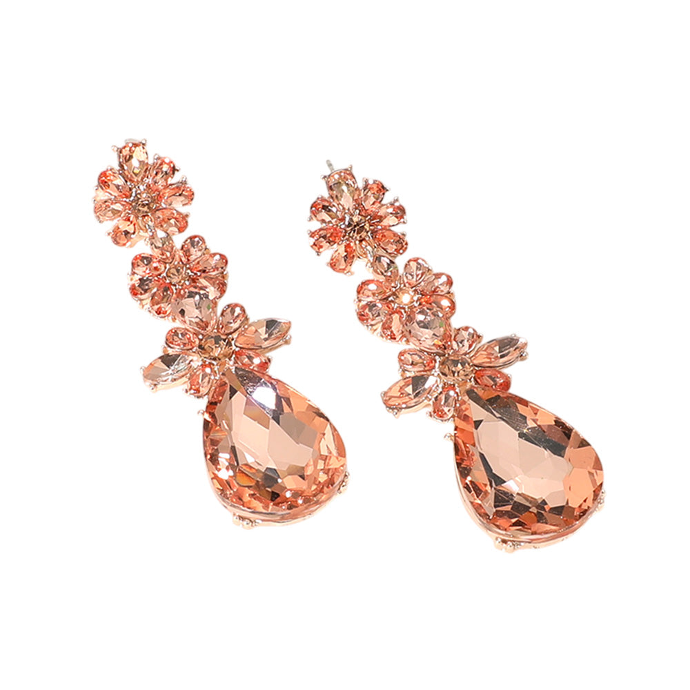 iLLASPARKZ Triple Flower Stone Cluster Link Teardrop Pointed Evening Earrings