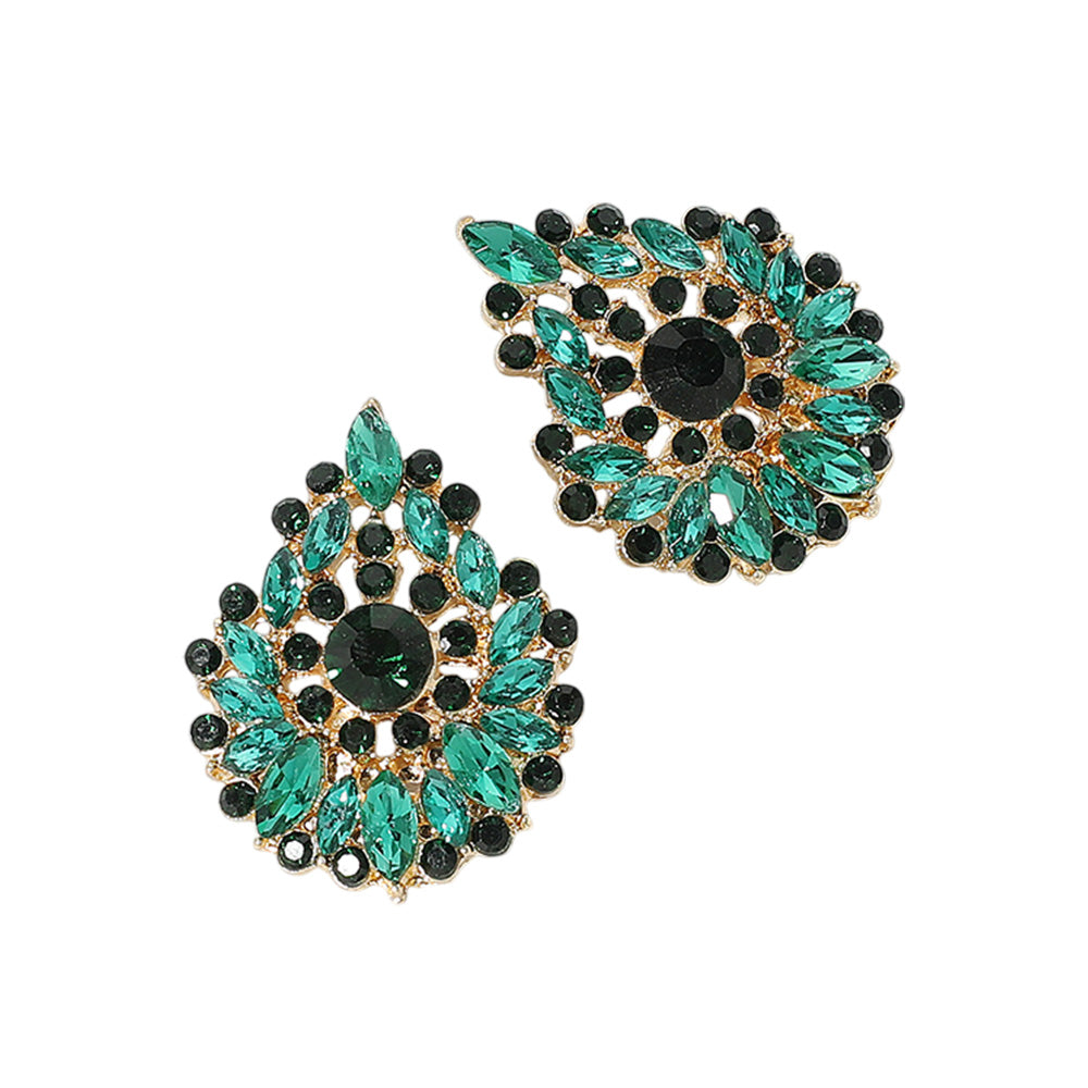 iLLASPARKZ Round Marquise Stone Cluster Embellished Teardrop Evening Earrings